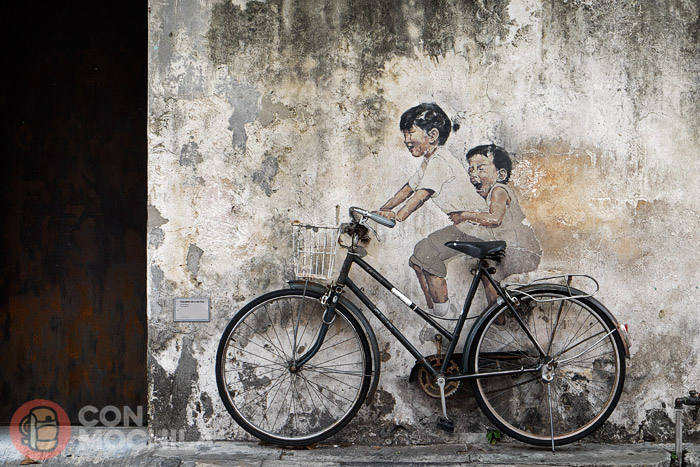 Little children on a bicycle