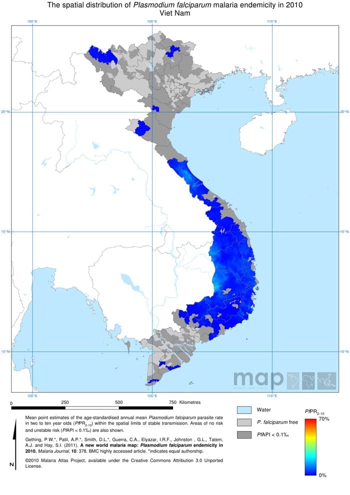 Mapa de la malaria en Vietnam