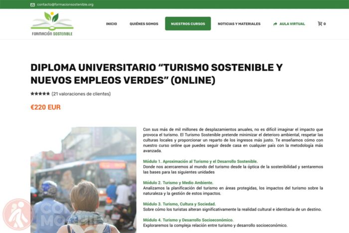 Web del diploma universitario "Turismo sostenible y nuevos empleos verdes"