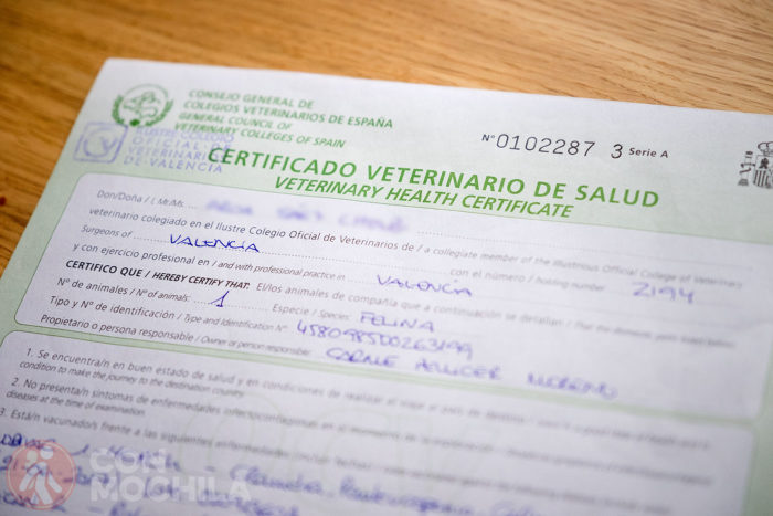 Certificado de salud del animal