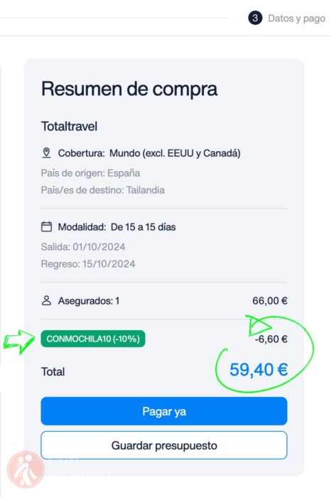 Detalle del descuento en el precio del seguro de Intermundial