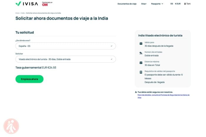 Confirma los datos de tu visa India